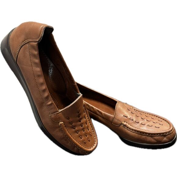 SAS Tripad Brown Stitched Leather Comfort Slip On Wedge Loafer Women 9.5 - Picture 3 of 8